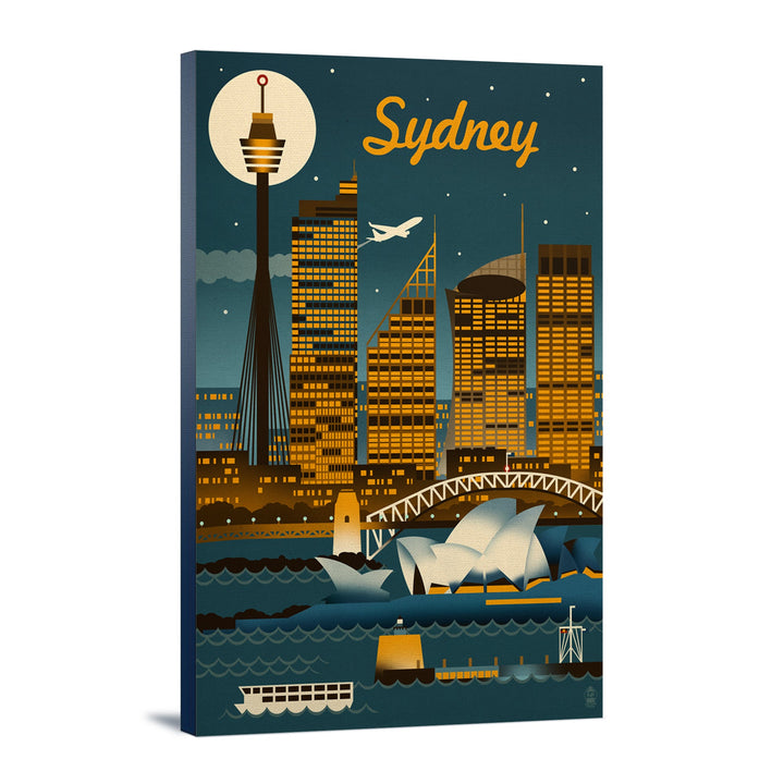 Sydney, Australia, Retro Skyline, Lantern Press Artwork, Stretched Canvas Canvas Lantern Press 12x18 Stretched Canvas 
