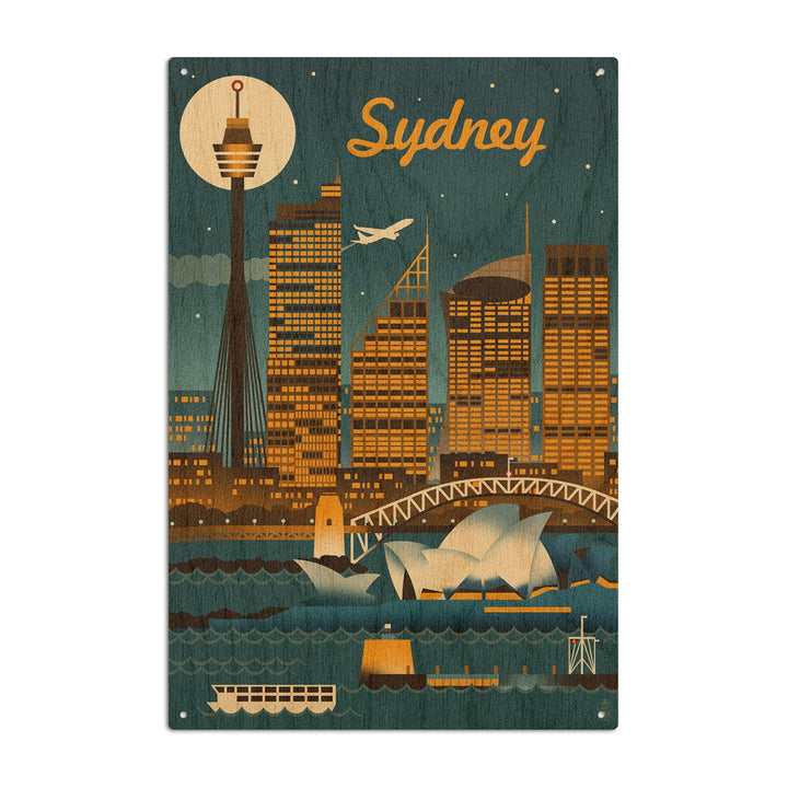 Sydney, Australia, Retro Skyline, Lantern Press Artwork, Wood Signs and Postcards Wood Lantern Press 10 x 15 Wood Sign 