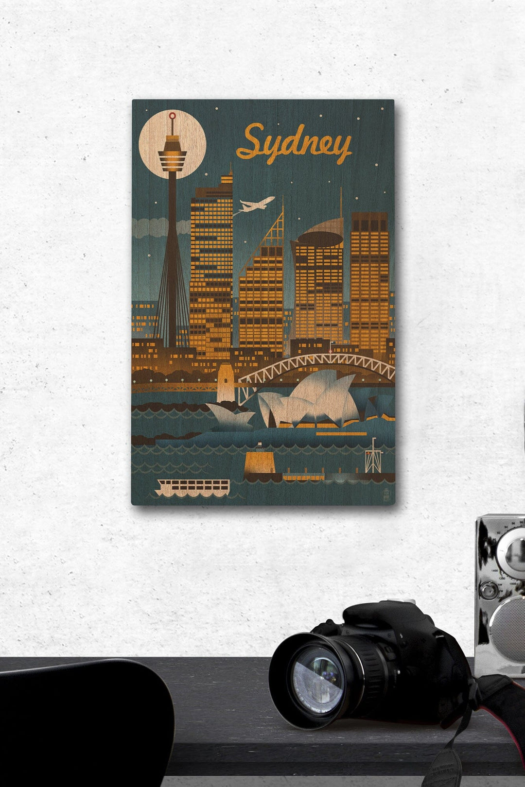Sydney, Australia, Retro Skyline, Lantern Press Artwork, Wood Signs and Postcards Wood Lantern Press 12 x 18 Wood Gallery Print 