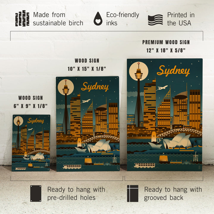 Sydney, Australia, Retro Skyline, Lantern Press Artwork, Wood Signs and Postcards Wood Lantern Press 