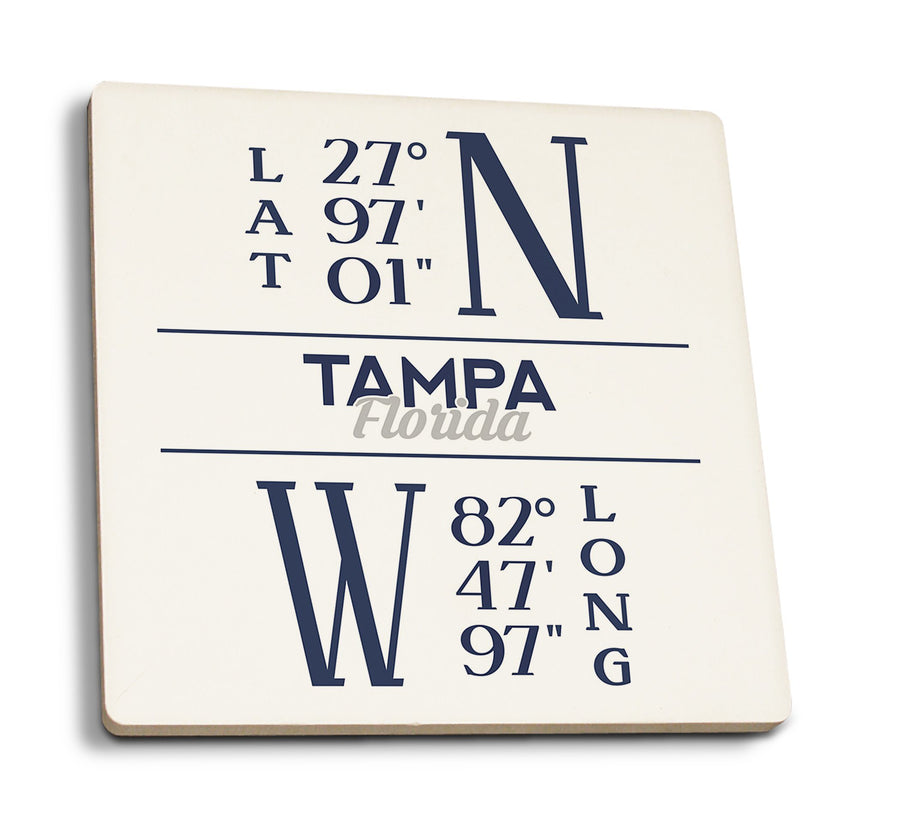 Tampa, Florida, Latitude & Longitude (Blue), Lantern Press Artwork, Coaster Set Coasters Lantern Press 