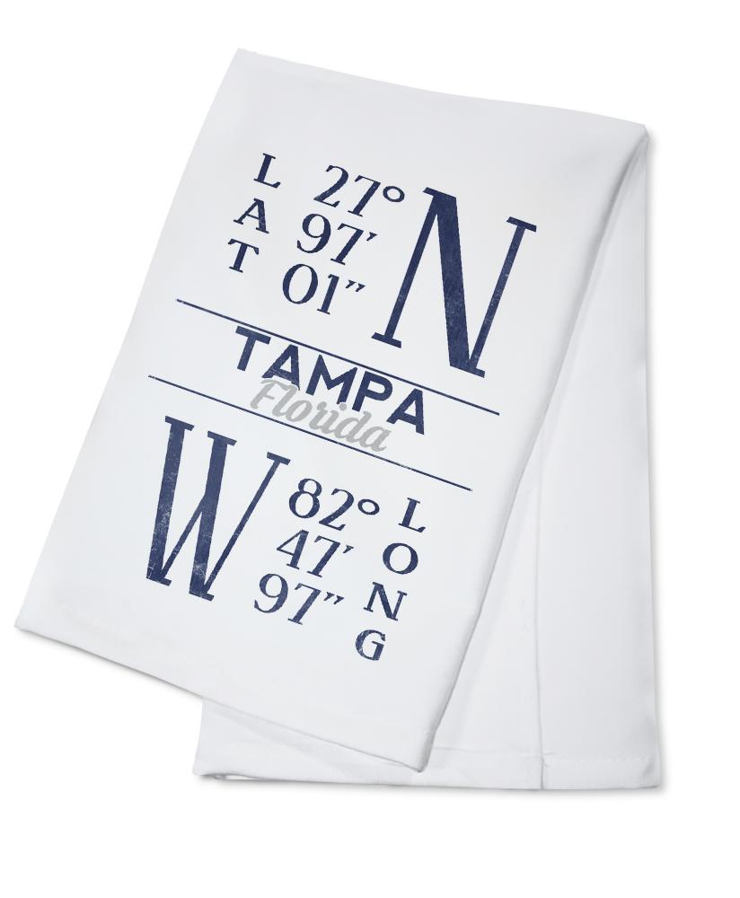 Tampa, Florida, Latitude & Longitude (Blue), Lantern Press Artwork, Towels and Aprons Kitchen Lantern Press Cotton Towel 