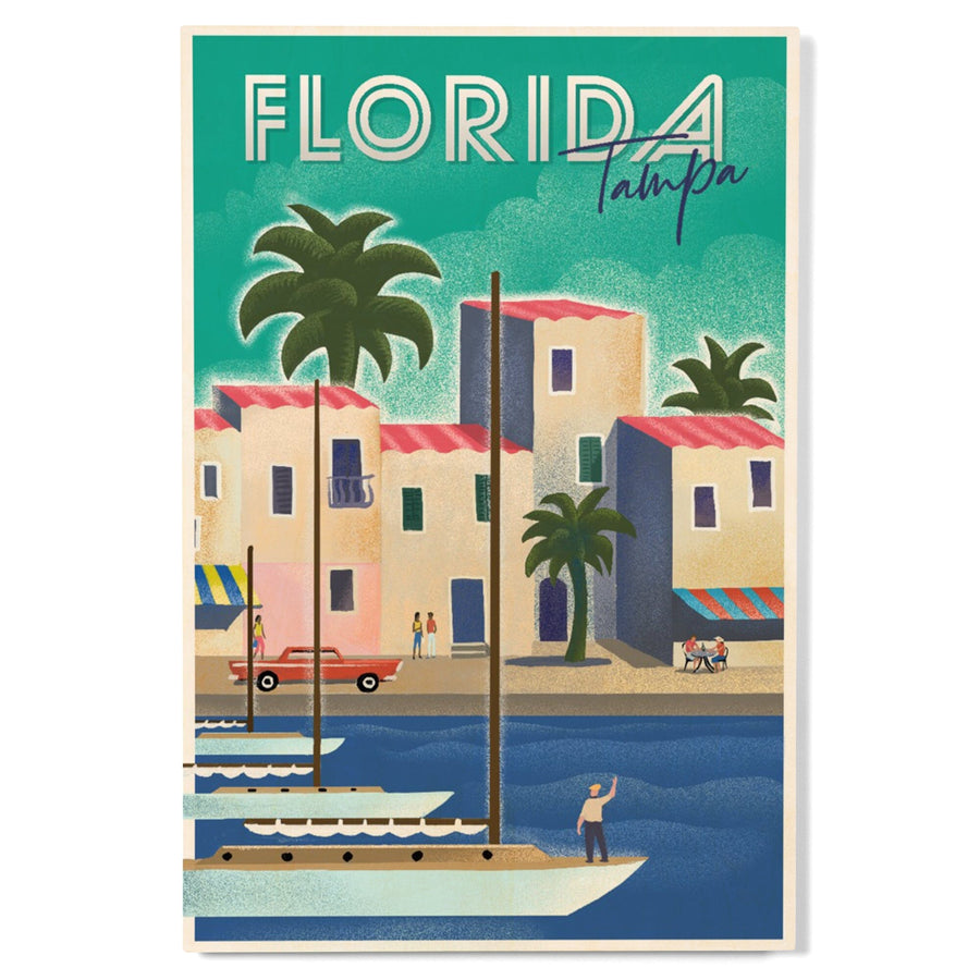 Tampa, Florida, Lithograph, Lantern Press Artwork, Wood Signs and Postcards Wood Lantern Press 