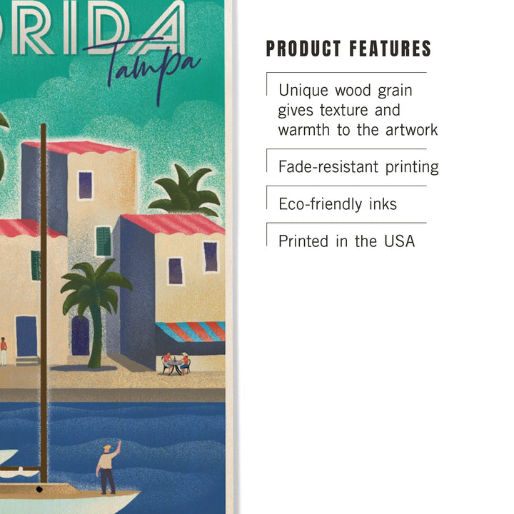 Tampa, Florida, Lithograph, Lantern Press Artwork, Wood Signs and Postcards Wood Lantern Press 