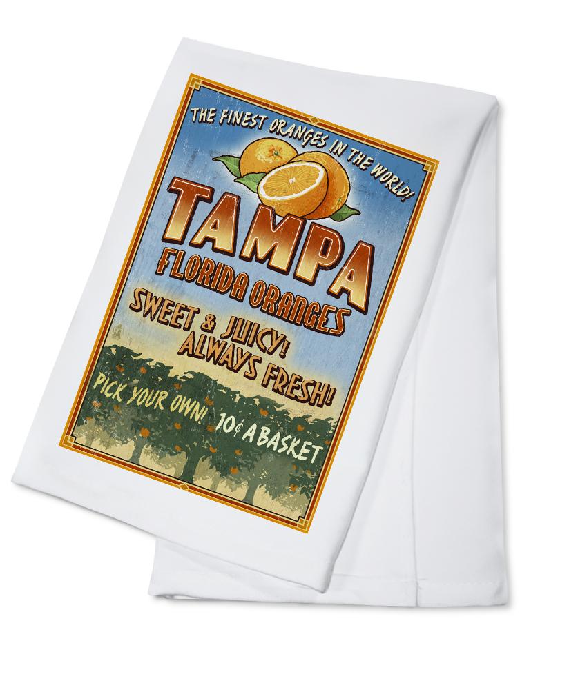 Tampa, Florida, Orange Grove Vintage Sign, Lantern Press Artwork, Towels and Aprons Kitchen Lantern Press Cotton Towel 