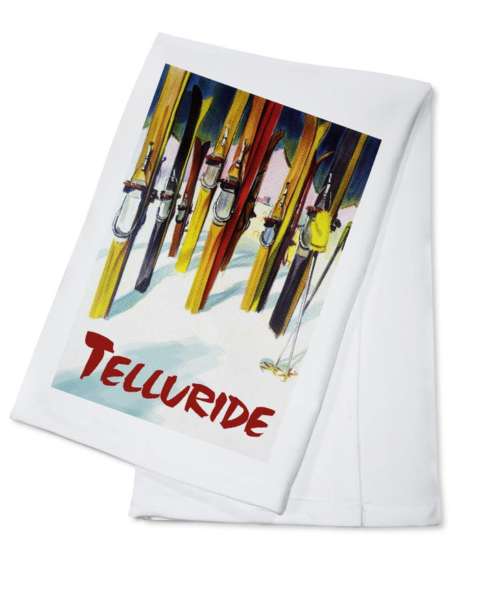 Telluride, Colorado, Colorful Skis, Lantern Press Artwork, Towels and Aprons Kitchen Lantern Press Cotton Towel 