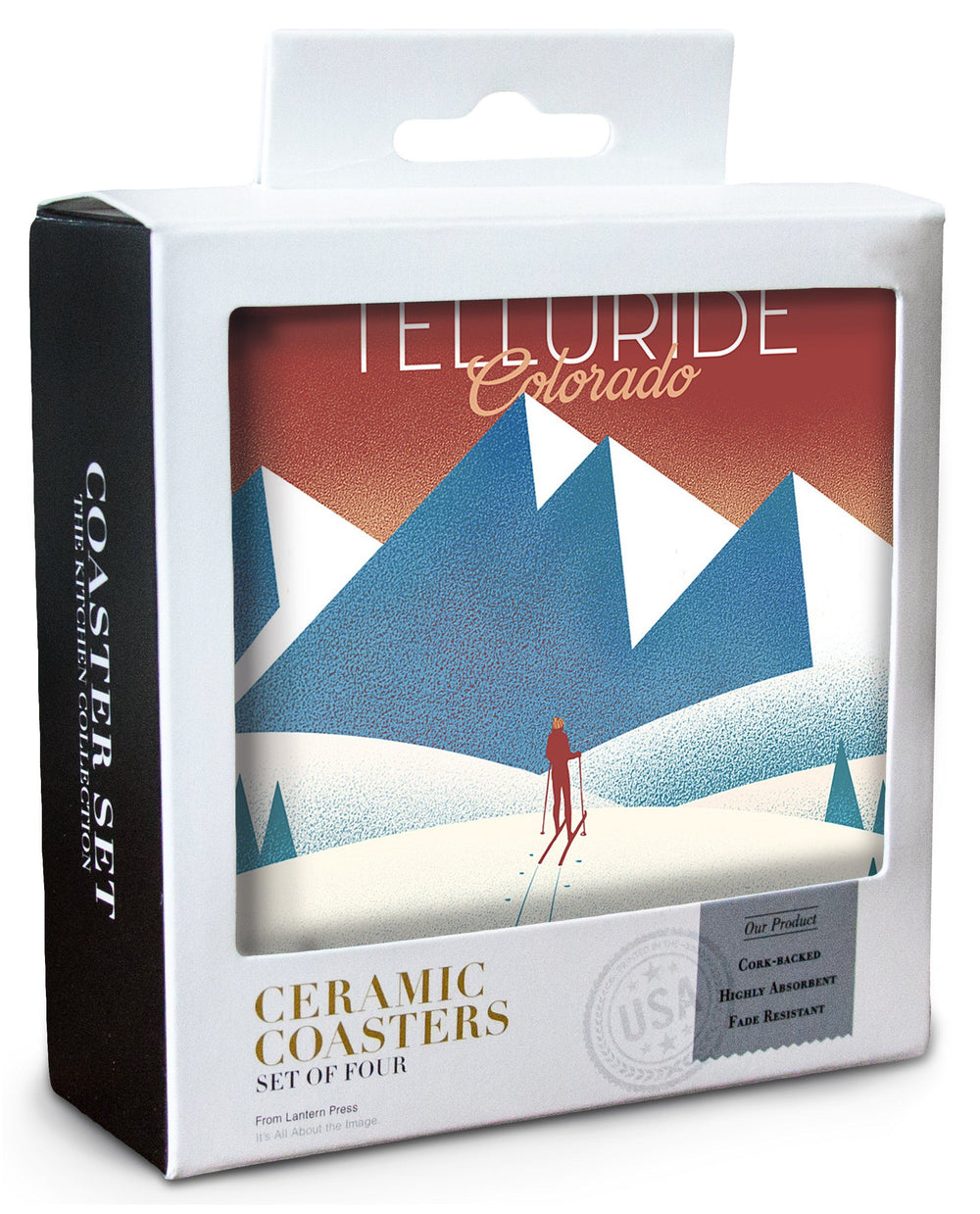 Telluride, Colorado, Skier In the Mountains, Litho, Lantern Press Artwork, Coaster Set Coasters Lantern Press 