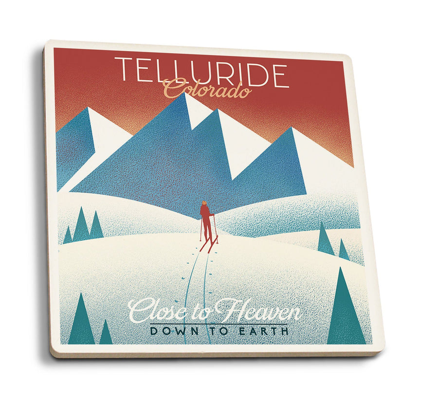 Telluride, Colorado, Skier In the Mountains, Litho, Lantern Press Artwork, Coaster Set Coasters Lantern Press 