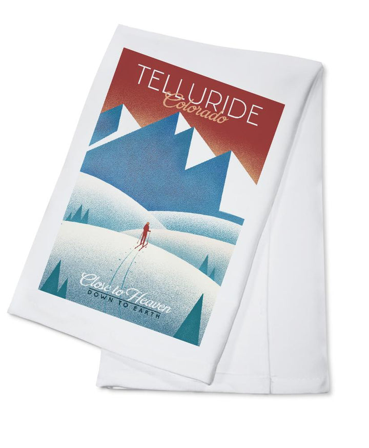 Telluride, Colorado, Skier In the Mountains, Litho, Lantern Press Artwork, Towels and Aprons Kitchen Lantern Press Cotton Towel 