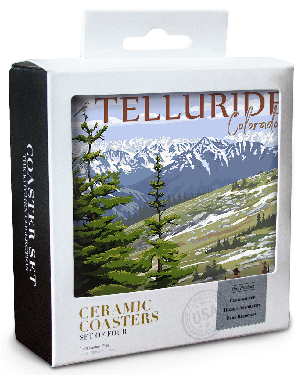 Telluride, Colorado, Trail Ridge Road & Hikers, Lantern Press Artwork, Coaster Set Coasters Lantern Press 