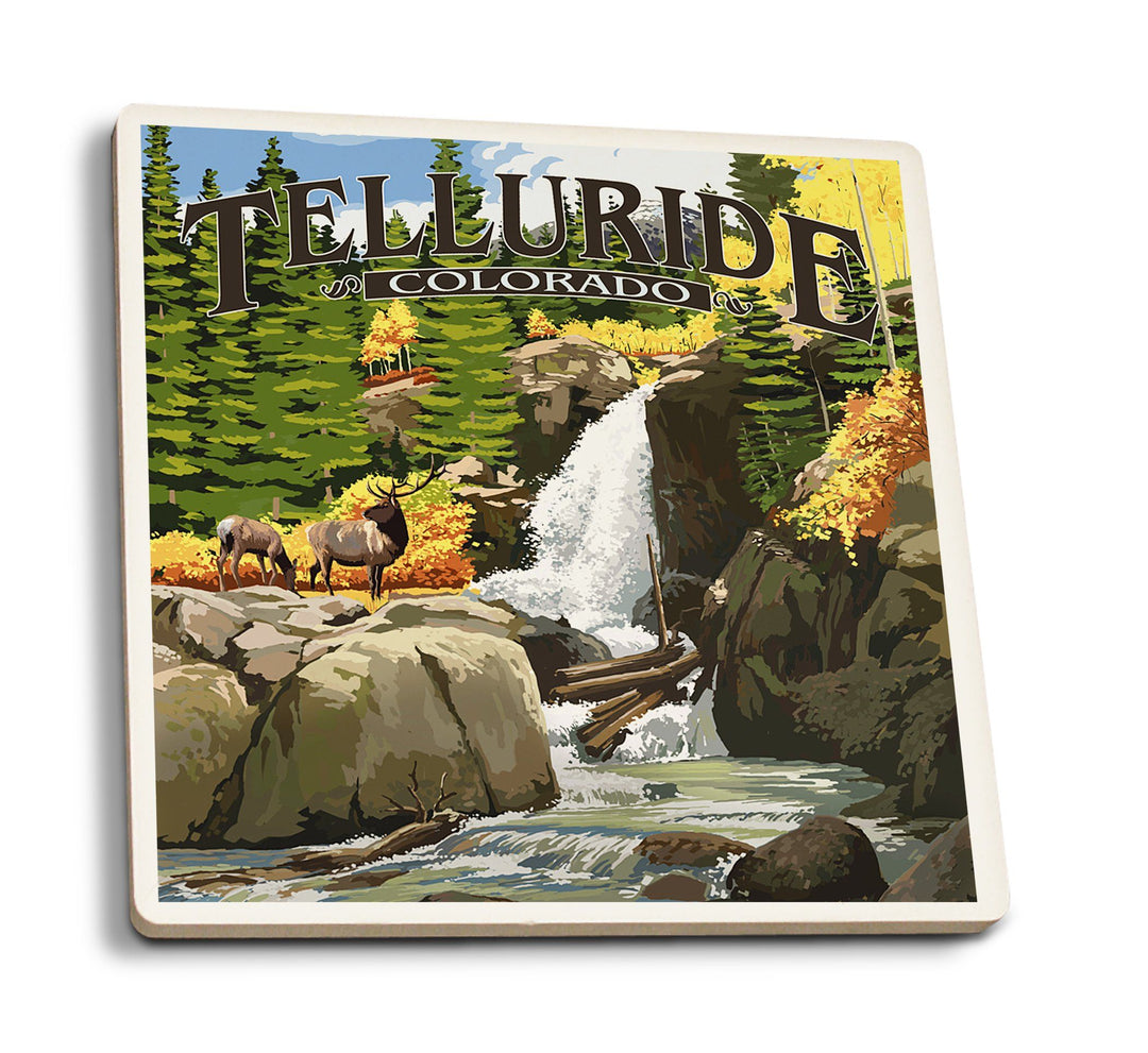 Telluride, Colorado, Waterfall, Lantern Press Artwork, Coaster Set Coasters Lantern Press 