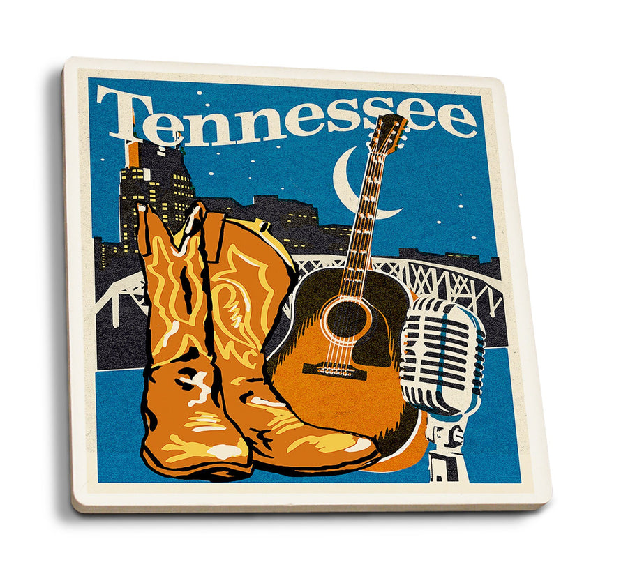 Tennessee, Woodblock, Lantern Press Artwork, Coaster Set Coasters Lantern Press 