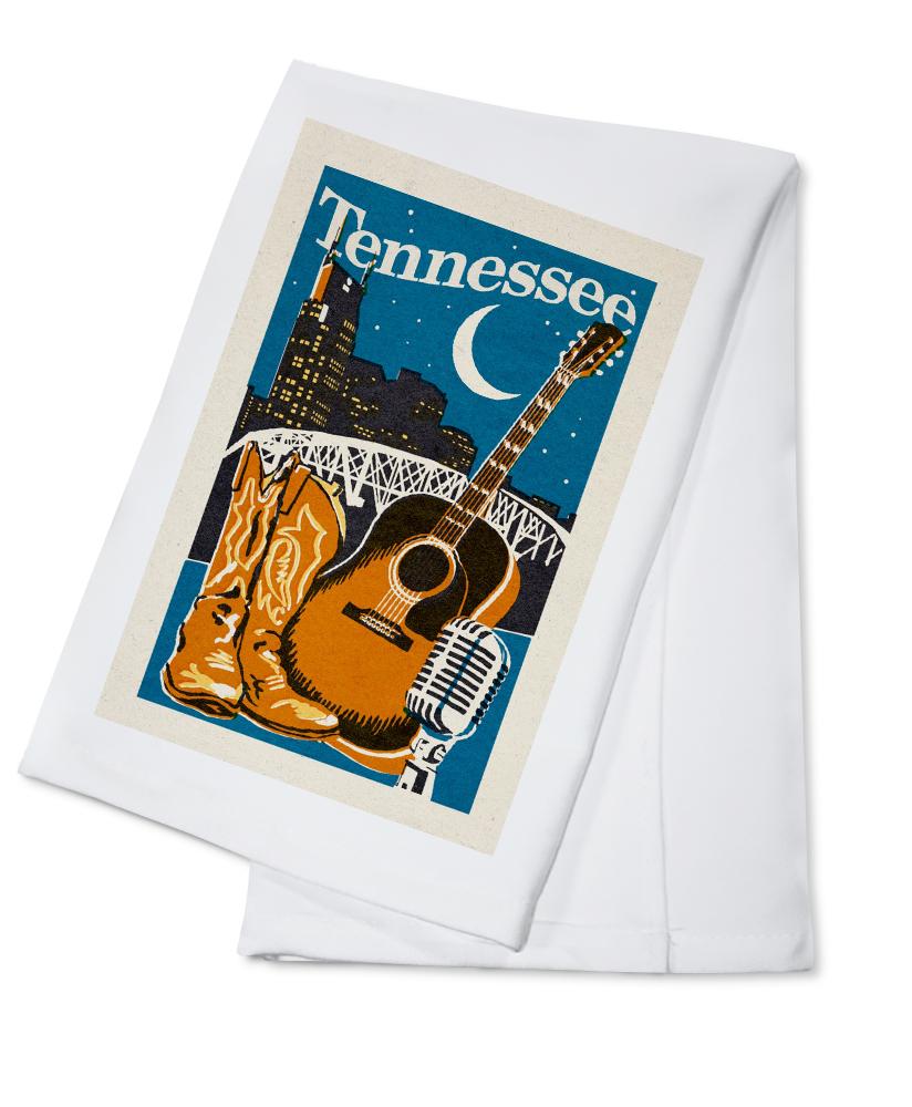 Tennessee, Woodblock, Lantern Press Artwork, Towels and Aprons Kitchen Lantern Press Cotton Towel 