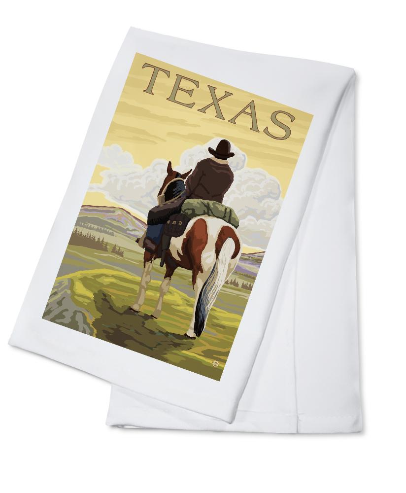 Texas, Cowboy on Ridge, Lantern Press Poster, Towels and Aprons Kitchen Lantern Press Cotton Towel 