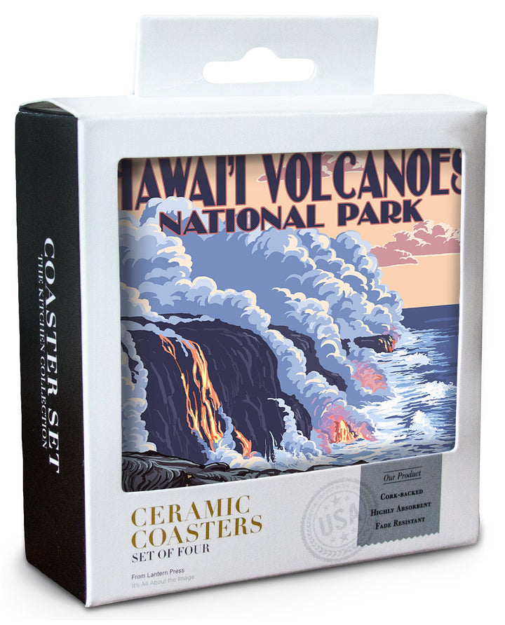 The Big Island, Hawaii, Lava Flow Scene, Lantern Press Artwork, Coaster Set Coasters Lantern Press 