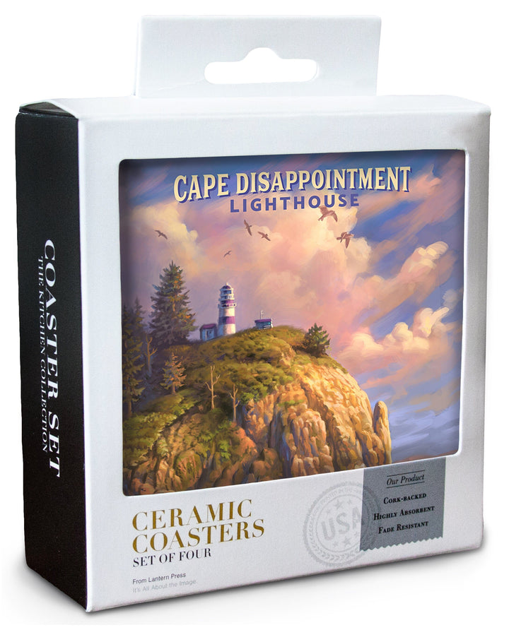 The Columbia-Pacific Coast, Washington, Cape Disappointment Lighthouse, Oil Painting Coasters Lantern Press 