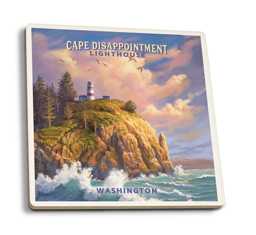 The Columbia-Pacific Coast, Washington, Cape Disappointment Lighthouse, Oil Painting Coasters Lantern Press 