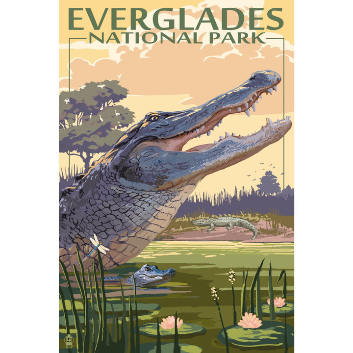 The Everglades National Park, Florida, Alligator Scene, Painterly National Park Series, Lantern Press Artwork, Stretched Canvas Canvas Lantern Press 