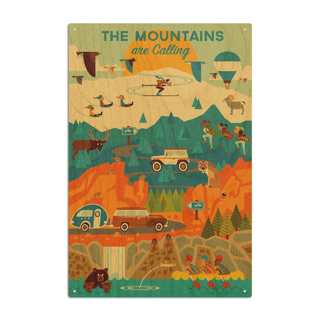 The Mountains are Calling, Geometric, Lantern Press Artwork, Wood Signs and Postcards Wood Lantern Press 10 x 15 Wood Sign 