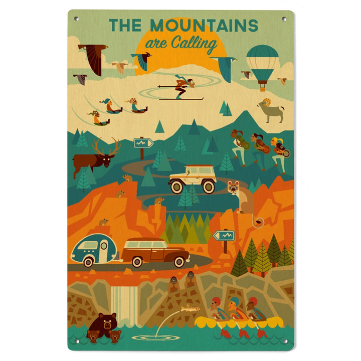 The Mountains are Calling, Geometric, Lantern Press Artwork, Wood Signs and Postcards Wood Lantern Press 