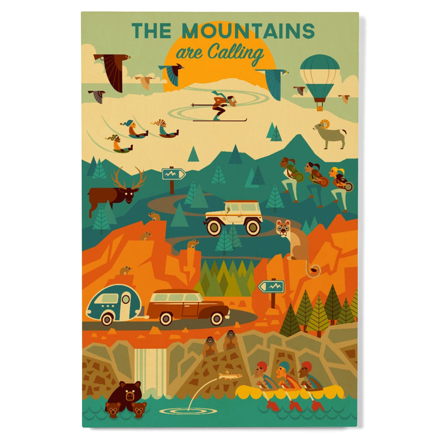 The Mountains are Calling, Geometric, Lantern Press Artwork, Wood Signs and Postcards Wood Lantern Press 