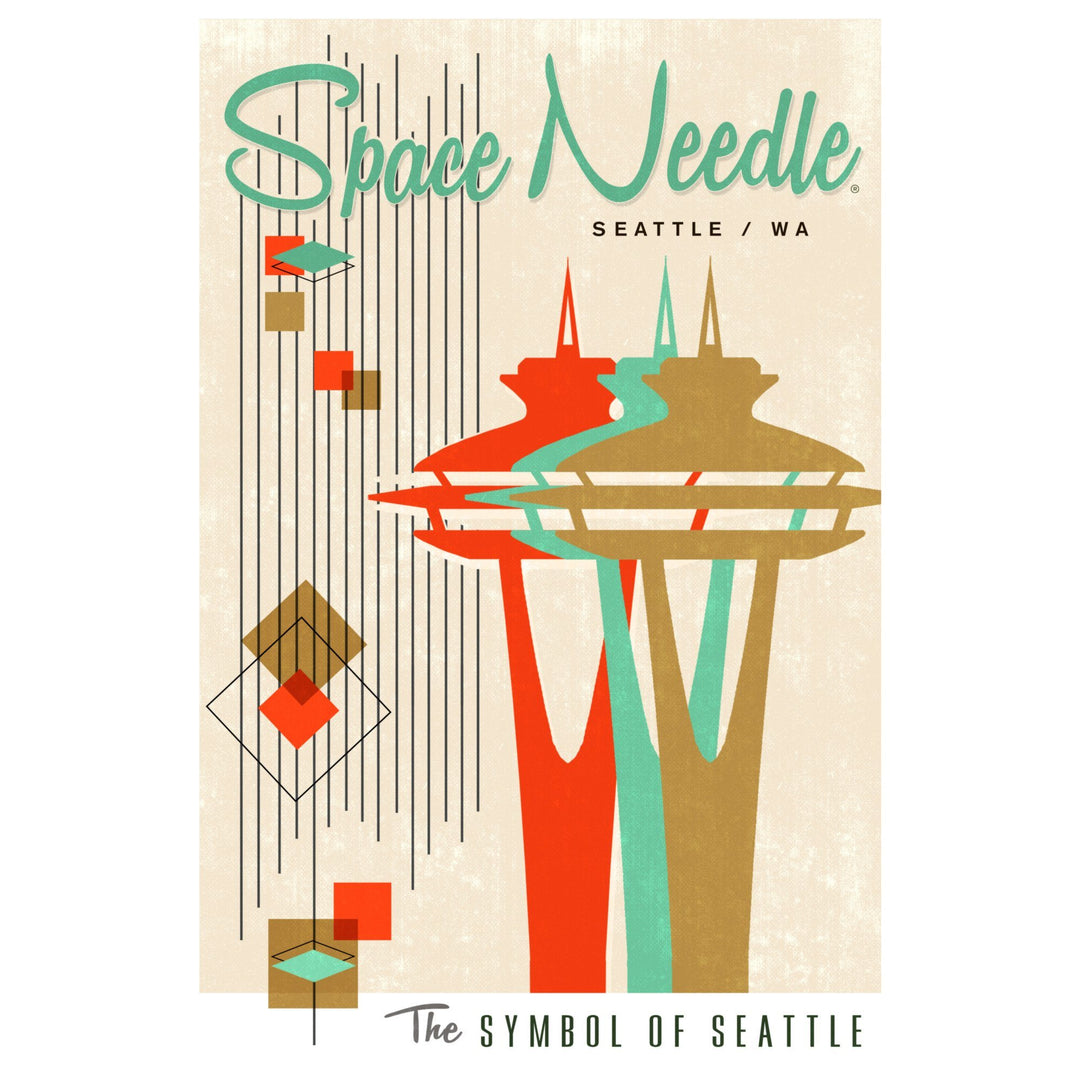 The Space Needle, Simple Block Color, Mid Century Modern Graphic Design, Lantern Press Artwork, Stretched Canvas Canvas Lantern Press 