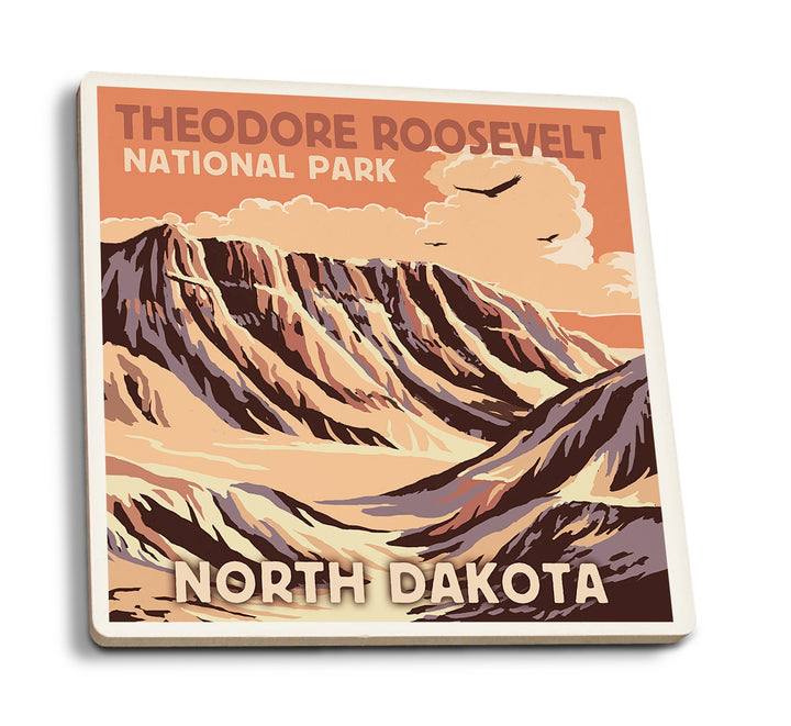 Theodore Roosevelt National Park, North Dakota, Buttes, Lantern Press Artwork, Coaster Set Coasters Lantern Press 