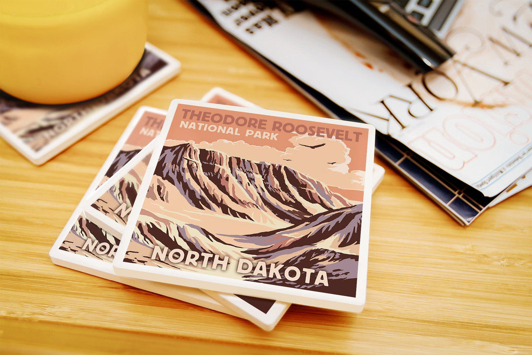 Theodore Roosevelt National Park, North Dakota, Buttes, Lantern Press Artwork, Coaster Set Coasters Lantern Press 