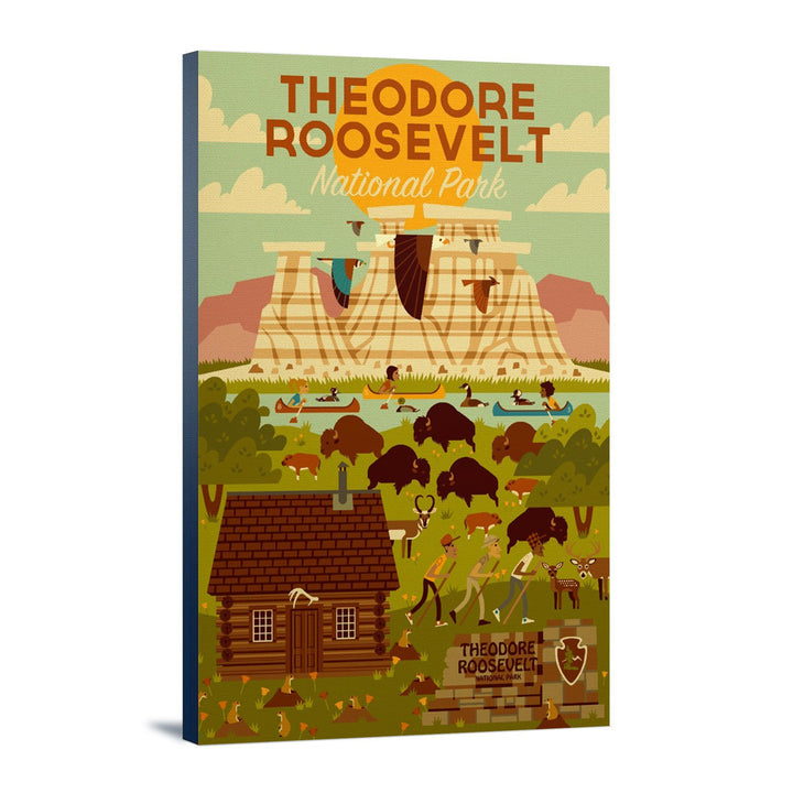 Theodore Roosevelt National Park, North Dakota, Geometric National Park Series, Lantern Press Artwork, Stretched Canvas Canvas Lantern Press 