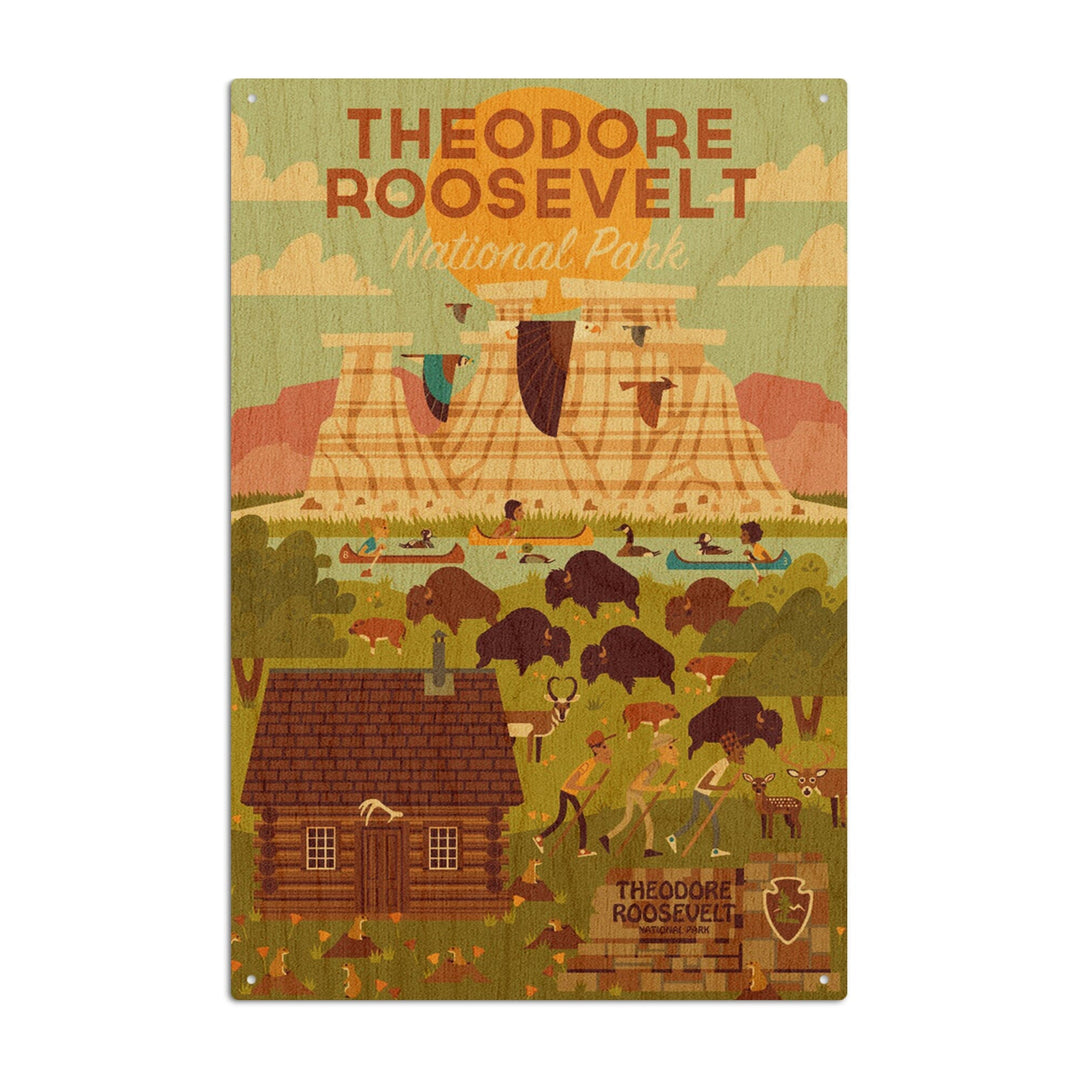 Theodore Roosevelt National Park, North Dakota, Geometric National Park Series, Lantern Press Artwork, Wood Signs and Postcards Wood Lantern Press 10 x 15 Wood Sign 