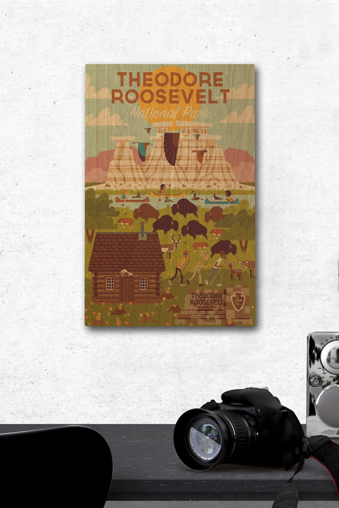 Theodore Roosevelt National Park, North Dakota, Geometric National Park Series, Lantern Press Artwork, Wood Signs and Postcards Wood Lantern Press 12 x 18 Wood Gallery Print 