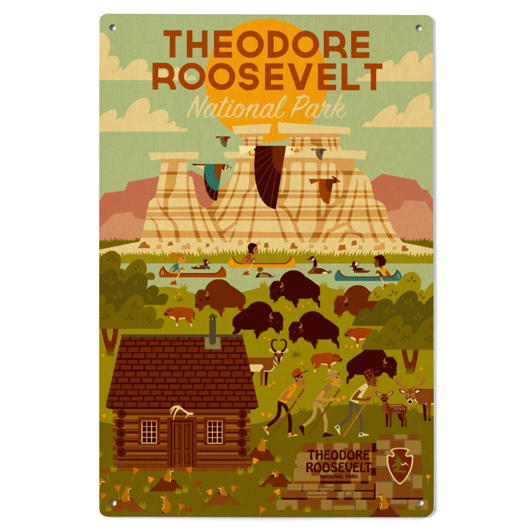Theodore Roosevelt National Park, North Dakota, Geometric National Park Series, Lantern Press Artwork, Wood Signs and Postcards Wood Lantern Press 