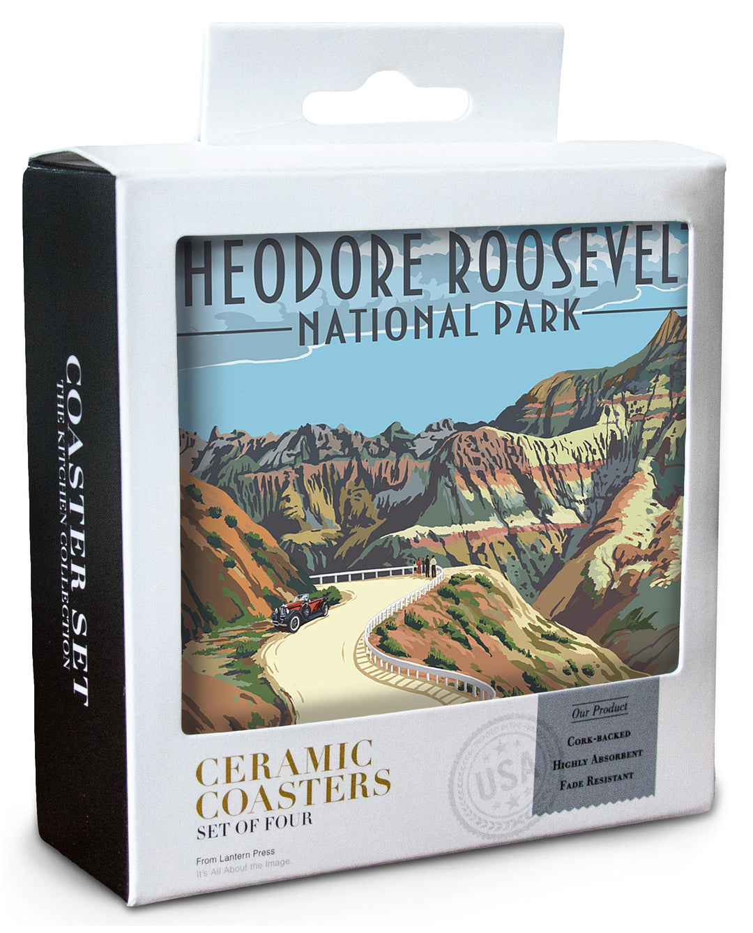 Theodore Roosevelt National Park, North Dakota, Road Scene, Lantern Press Artwork, Coaster Set Coasters Lantern Press 