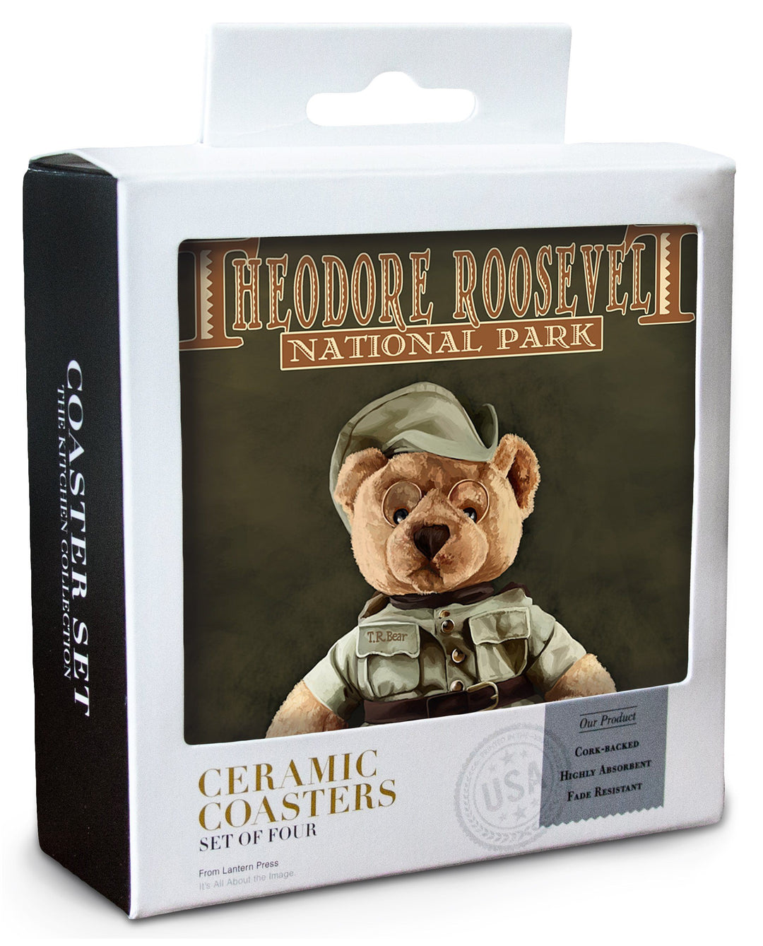 Theodore Roosevelt National Park, Teddy Bear, Lantern Press Artwork, Coaster Set Coasters Lantern Press 
