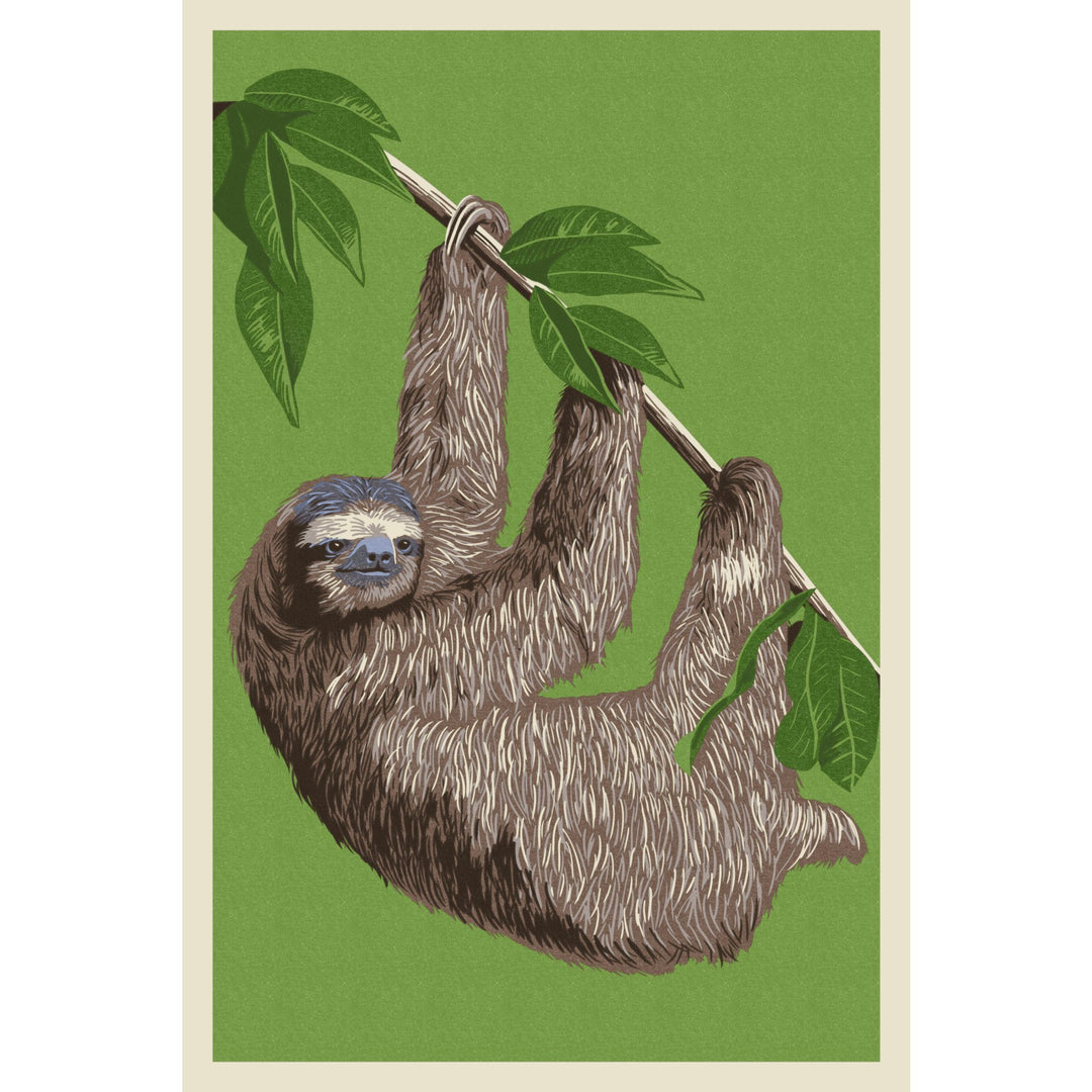 Three Toed Sloth, Letterpress, Lantern Press Artwork, Stretched Canvas Canvas Lantern Press 