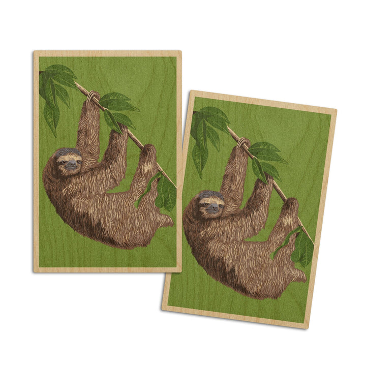 Three Toed Sloth, Letterpress, Lantern Press Artwork, Wood Signs and Postcards Wood Lantern Press 4x6 Wood Postcard Set 