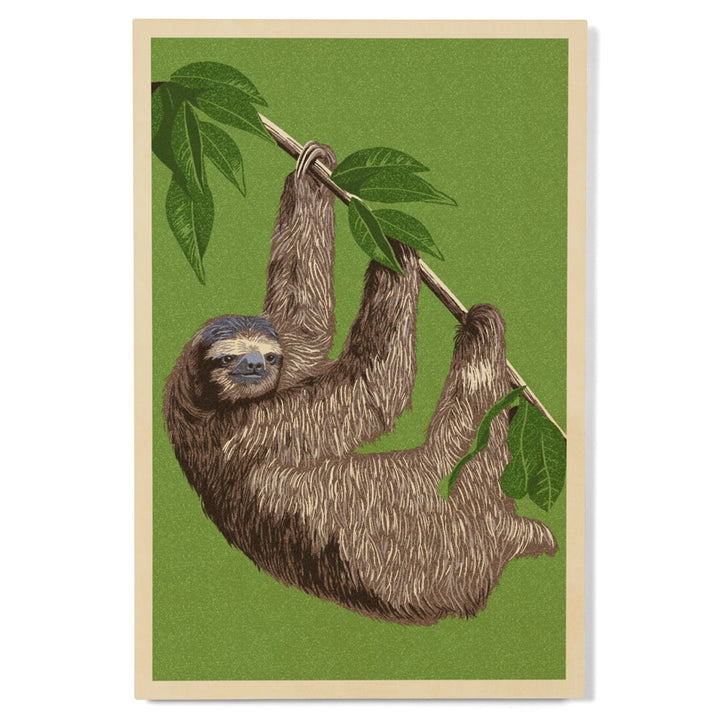 Three Toed Sloth, Letterpress, Lantern Press Artwork, Wood Signs and Postcards Wood Lantern Press 