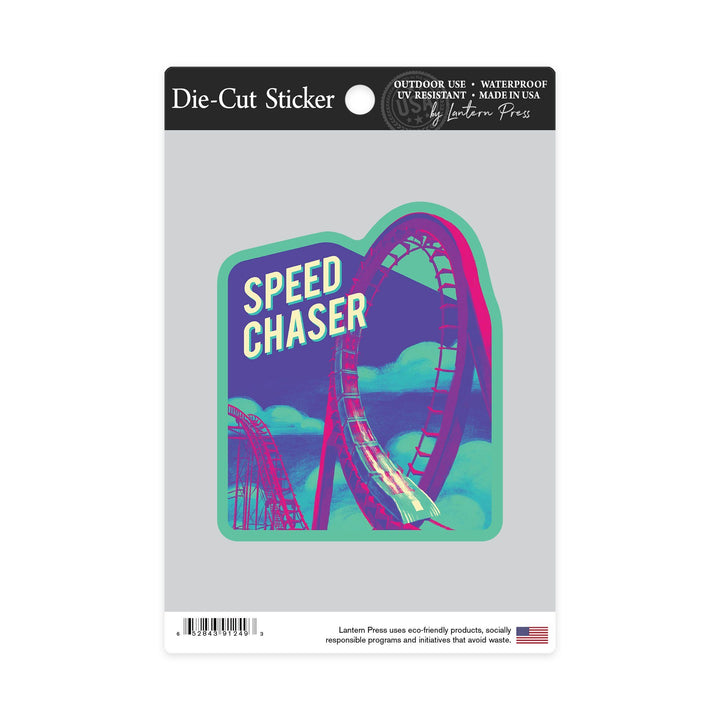 Thrill Champ Collection, Roller Coaster, Speed Chaser, Contour, Vinyl Sticker Sticker Lantern Press 