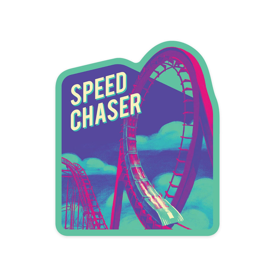 Thrill Champ Collection, Roller Coaster, Speed Chaser, Contour, Vinyl Sticker Sticker Lantern Press 
