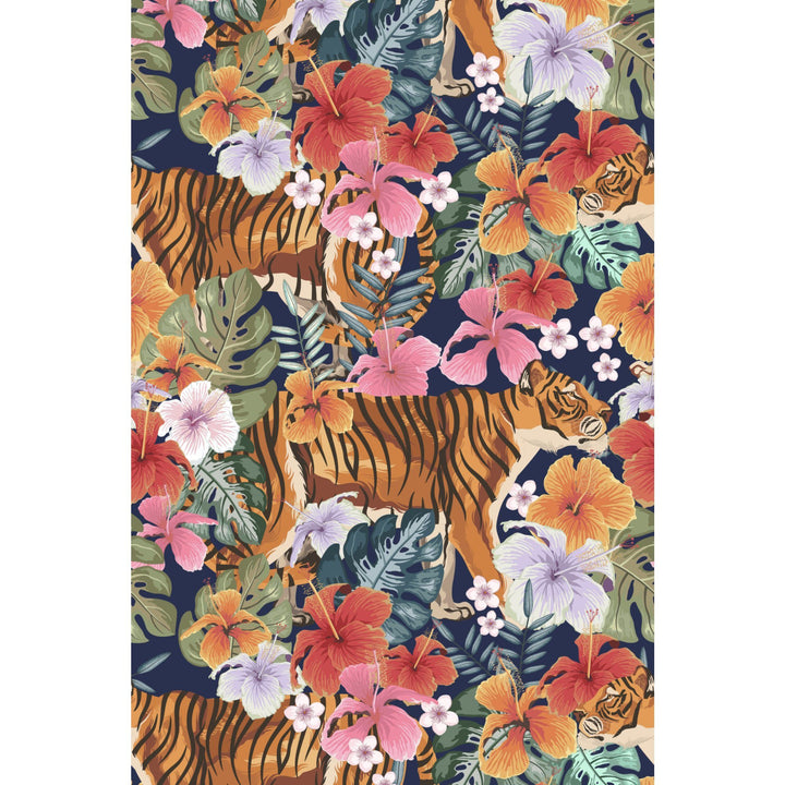 Tigers and Flowers, Seamless Vector Pattern, Stretched Canvas Canvas Lantern Press 