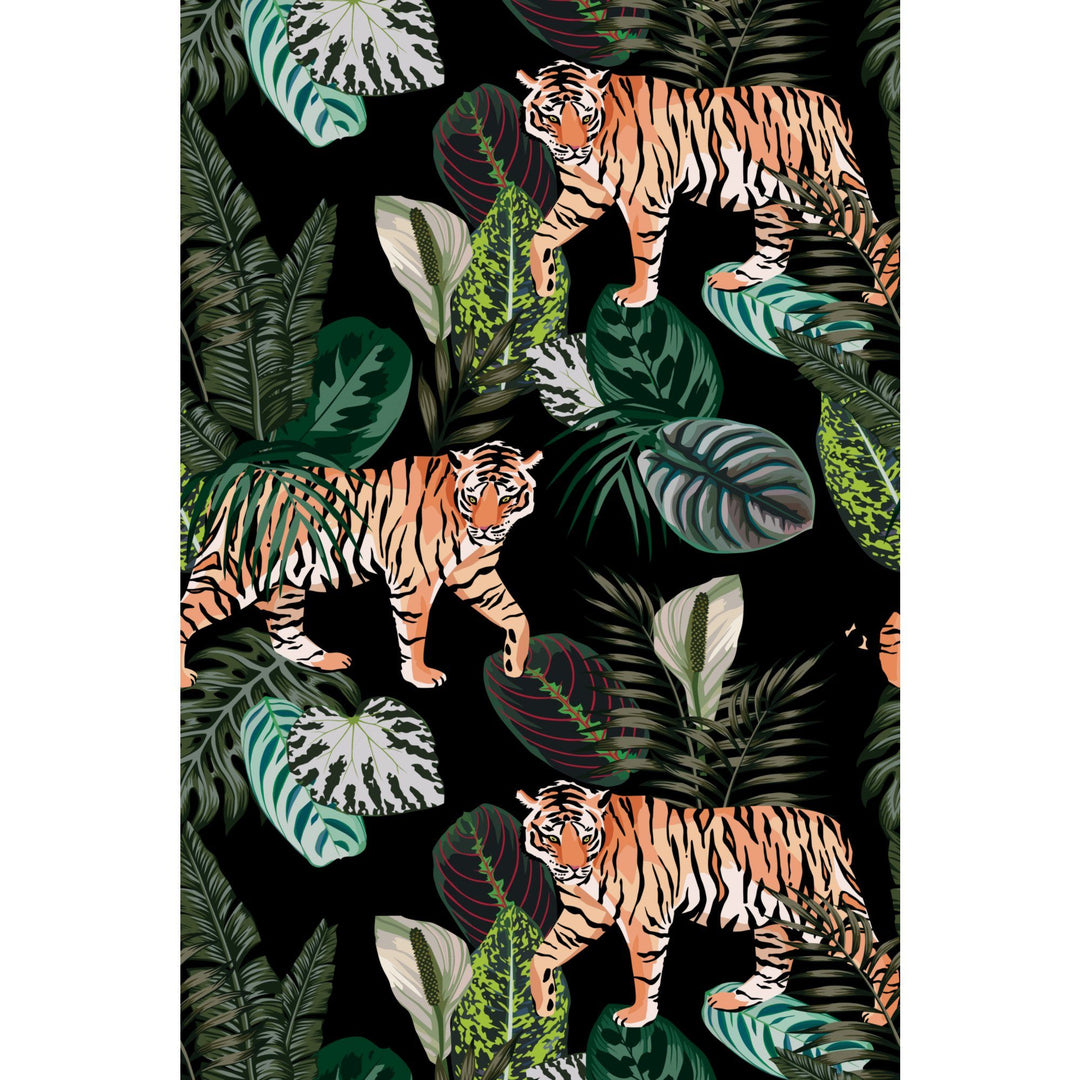 Tigers at Night, Seamless Vector Pattern, Stretched Canvas Canvas Lantern Press 