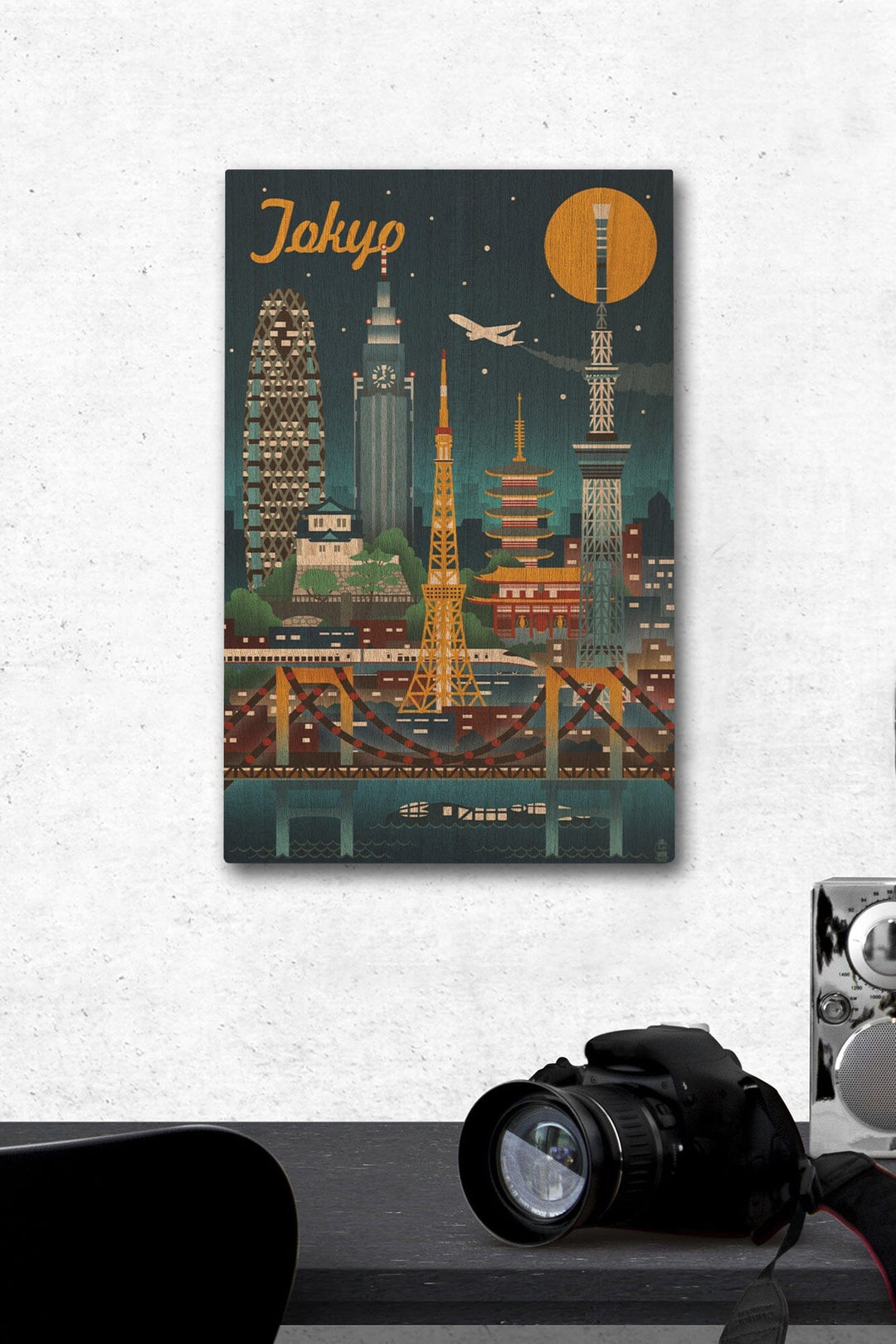 Tokyo, Japan, Retro Skyline, Lantern Press Artwork, Wood Signs and Postcards Wood Lantern Press 12 x 18 Wood Gallery Print 