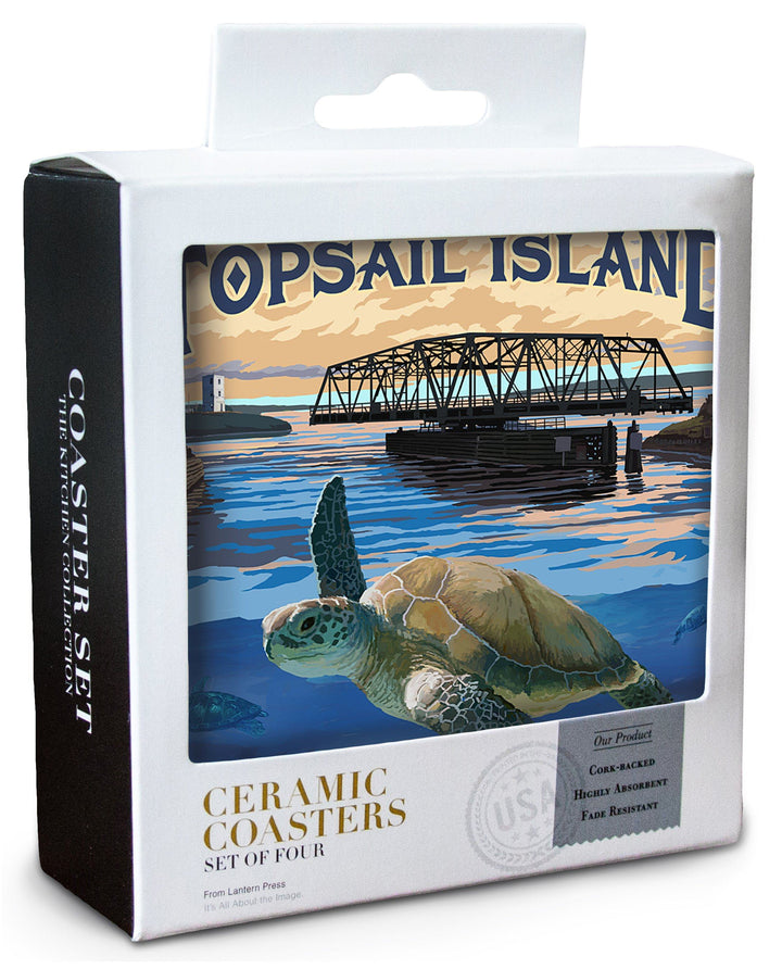 Topsail Island, North Carolina, Bridge View, Lantern Press Artwork, Coaster Set Coasters Lantern Press 