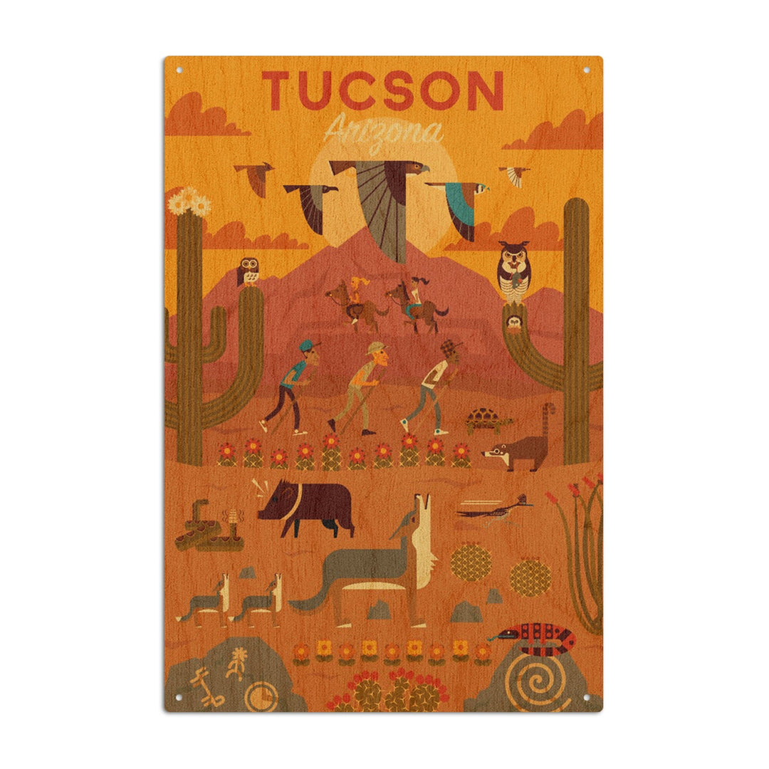 Tucson, Arizona, Geometric, Lantern Press Artwork, Wood Signs and Postcards Wood Lantern Press 10 x 15 Wood Sign 