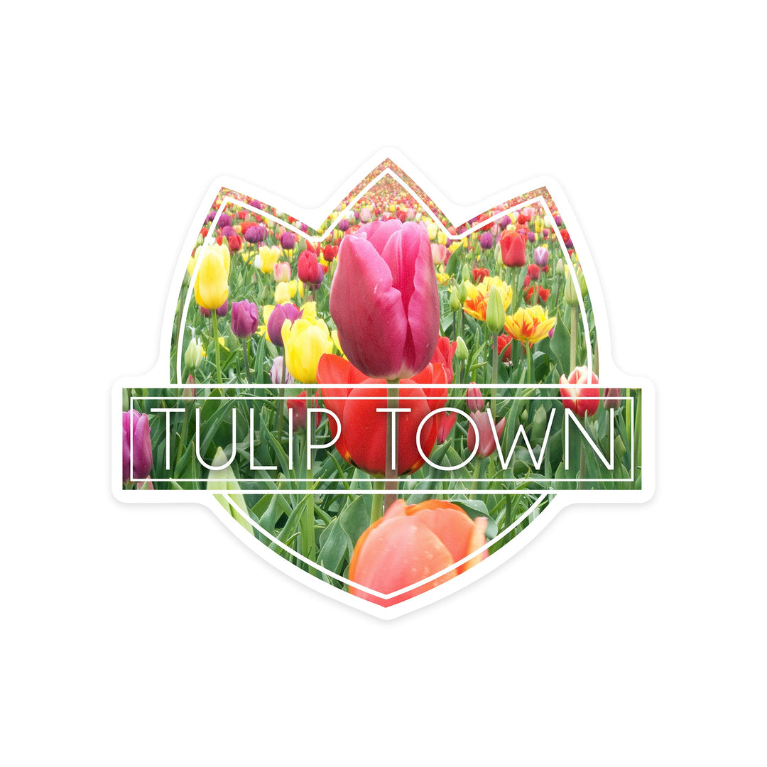 Tulip Town, Washington, Tulips, Contour Sticker Lantern Press 