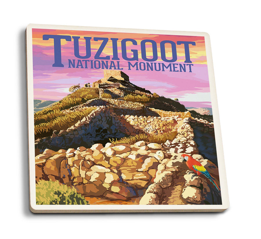 Tuzigoot National Monument, Arizona, Sunset, Lantern Press Artwork, Coaster Set Coasters Lantern Press 
