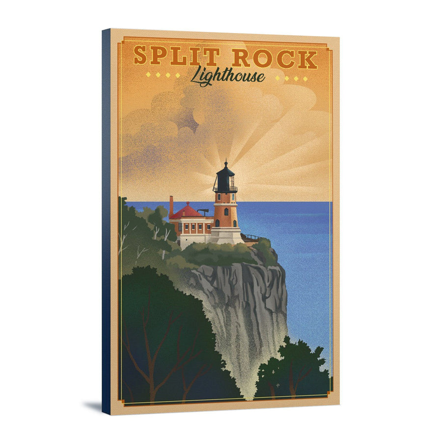 Two Harbors, Minnesota, Split Rock Lighthouse, Lithograph, Lantern Press Artwork, Stretched Canvas Canvas Lantern Press 