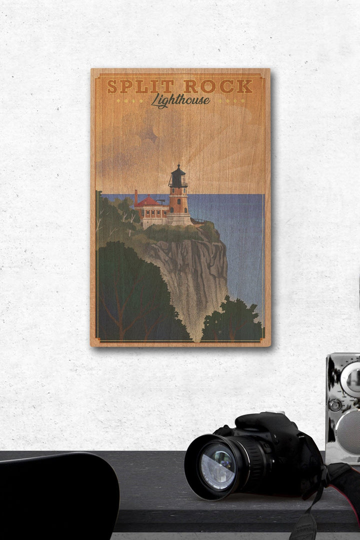 Two Harbors, Minnesota, Split Rock Lighthouse, Lithograph, Lantern Press Artwork, Wood Signs and Postcards Wood Lantern Press 12 x 18 Wood Gallery Print 
