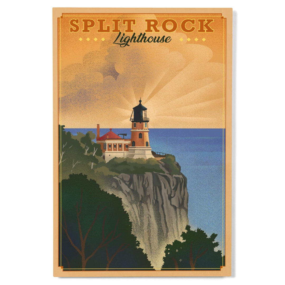 Two Harbors, Minnesota, Split Rock Lighthouse, Lithograph, Lantern Press Artwork, Wood Signs and Postcards Wood Lantern Press 