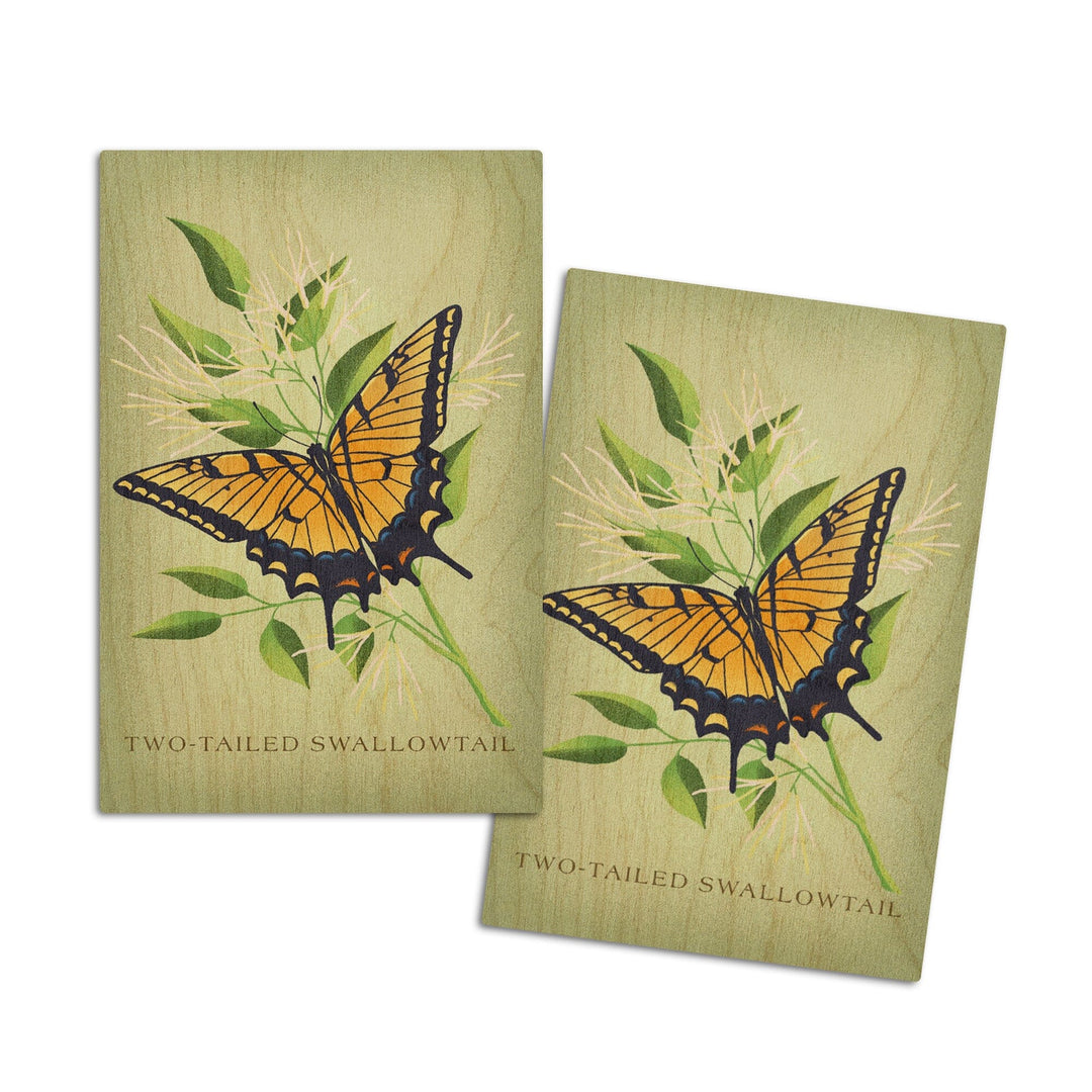 Two-Tailed Swallowtail, Vintage Flora, Lantern Press Artwork, Wood Signs and Postcards Wood Lantern Press 4x6 Wood Postcard Set 